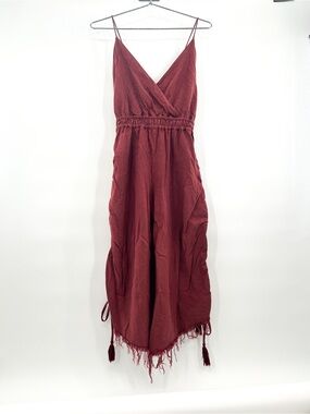Storia Linen Blend Burgundy Jumpsuit Small